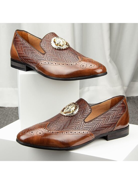 Meijiana Men\'s Brown03 Microfiber Loafers Buckle PU Leather Weeding Dress Shoes